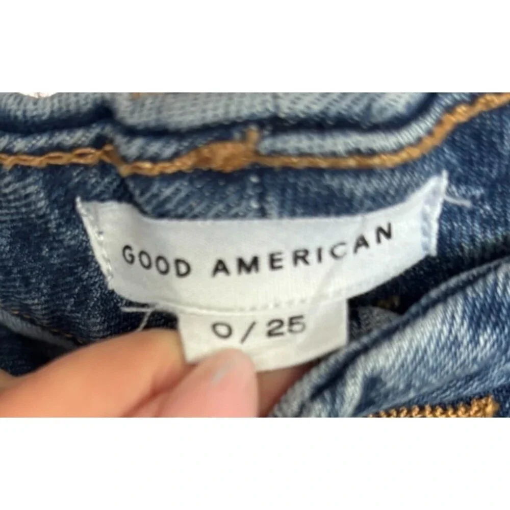 Good American The Weekender Cuffed Jeans Size 0/25 High Rise Relaxed Blue
